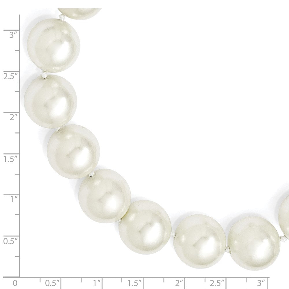 Sterling Silver Majestik Rhodium-Plated 16-17mm White Imitation Shell Pearl Hand-Knotted Necklace