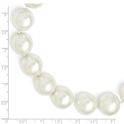 Sterling Silver Majestik Rhodium-Plated 16-17mm White Imitation Shell Pearl Hand-Knotted Necklace