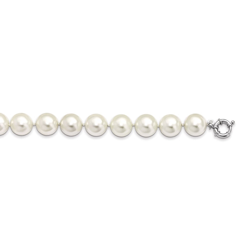 Sterling Silver Majestik Rhodium-Plated 16-17mm White Imitation Shell Pearl Hand-Knotted Necklace