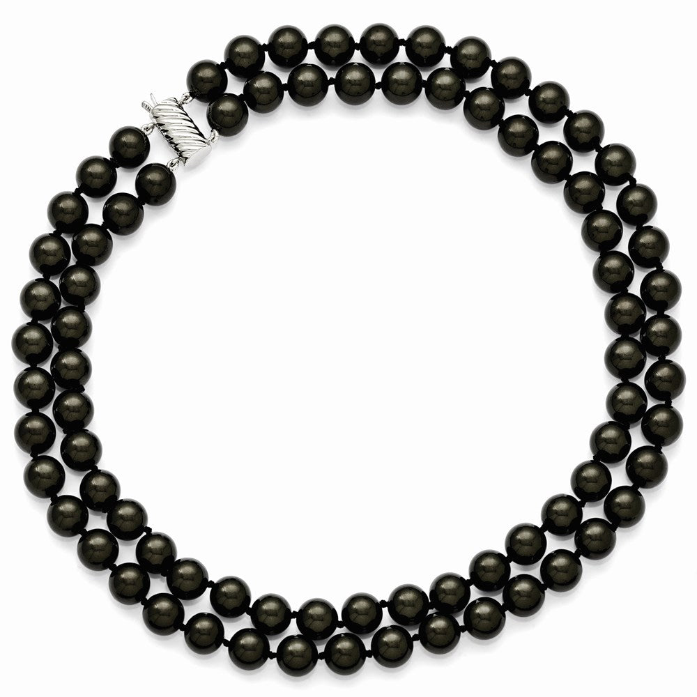 Sterling Silver S Majestik Rh-Pl 2 Row 10-11mm Blk Imitat Shell Pearl Necklace