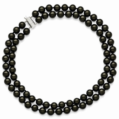 Sterling Silver S Majestik Rh-Pl 2 Row 10-11mm Blk Imitat Shell Pearl Necklace
