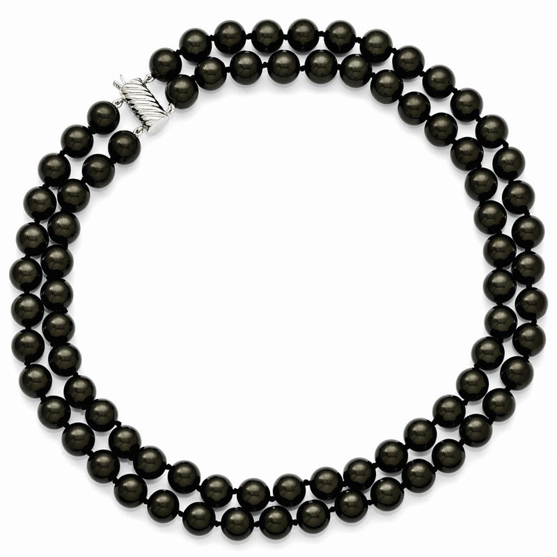 Sterling Silver S Majestik Rh-Pl 2 Row 10-11mm Blk Imitat Shell Pearl Necklace