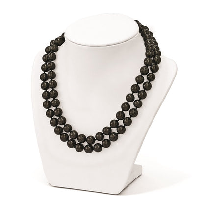 Sterling Silver S Majestik Rh-Pl 2 Row 10-11mm Blk Imitat Shell Pearl Necklace
