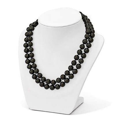 Sterling Silver S Majestik Rh-Pl 2 Row 10-11mm Blk Imitat Shell Pearl Necklace