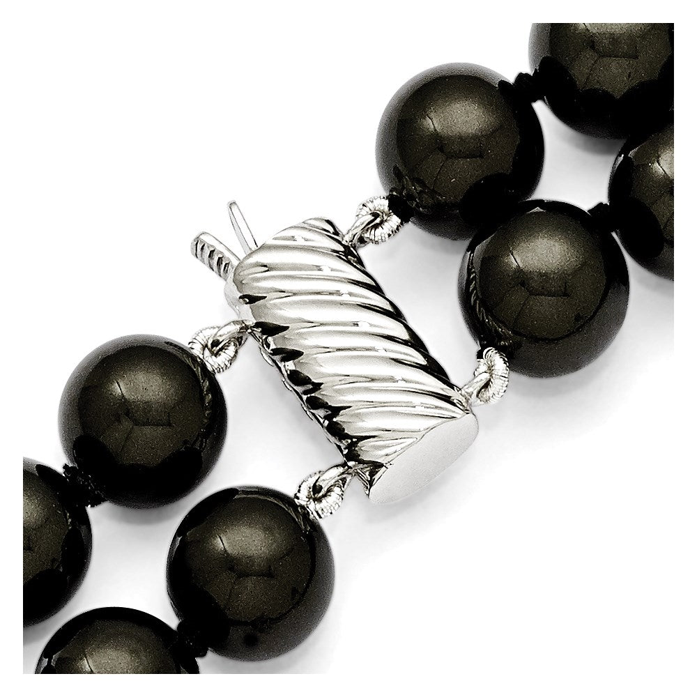Sterling Silver S Majestik Rh-Pl 2 Row 10-11mm Blk Imitat Shell Pearl Necklace