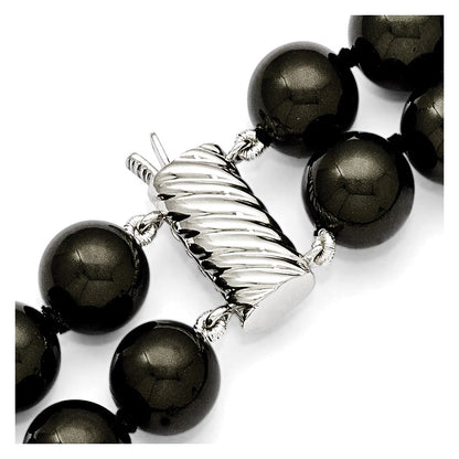 Sterling Silver S Majestik Rh-Pl 2 Row 10-11mm Blk Imitat Shell Pearl Necklace