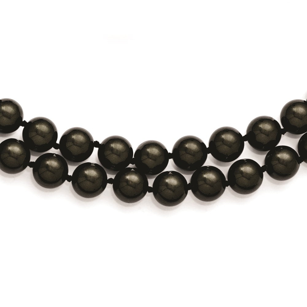Sterling Silver S Majestik Rh-Pl 2 Row 10-11mm Blk Imitat Shell Pearl Necklace