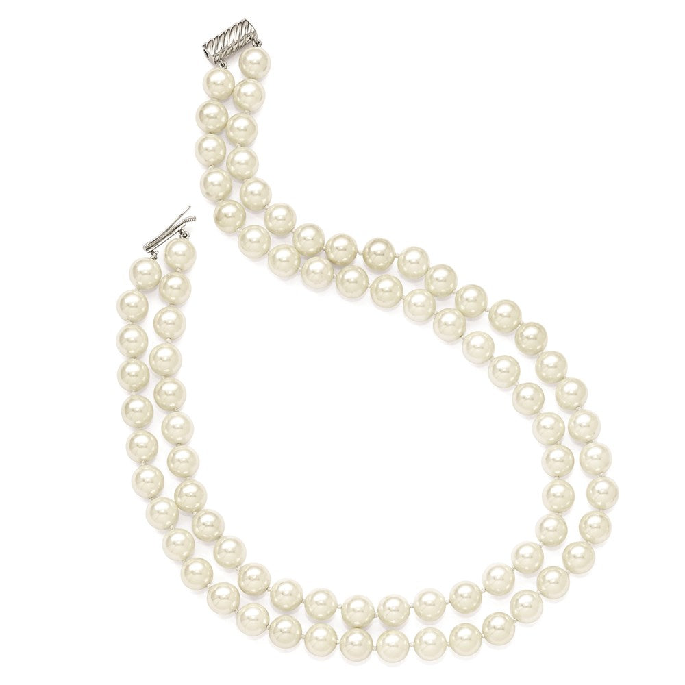 Sterling Silver S Majestik Rh-Pl 2 Row 10-11mm Wht Imitat Shell Pearl Necklace