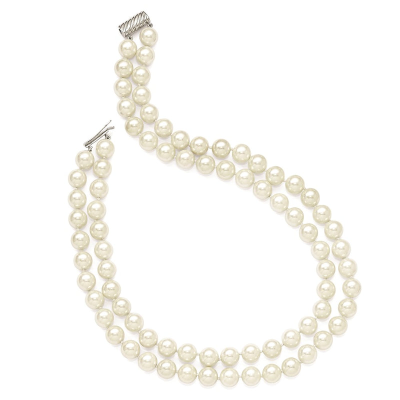 Sterling Silver S Majestik Rh-Pl 2 Row 10-11mm Wht Imitat Shell Pearl Necklace