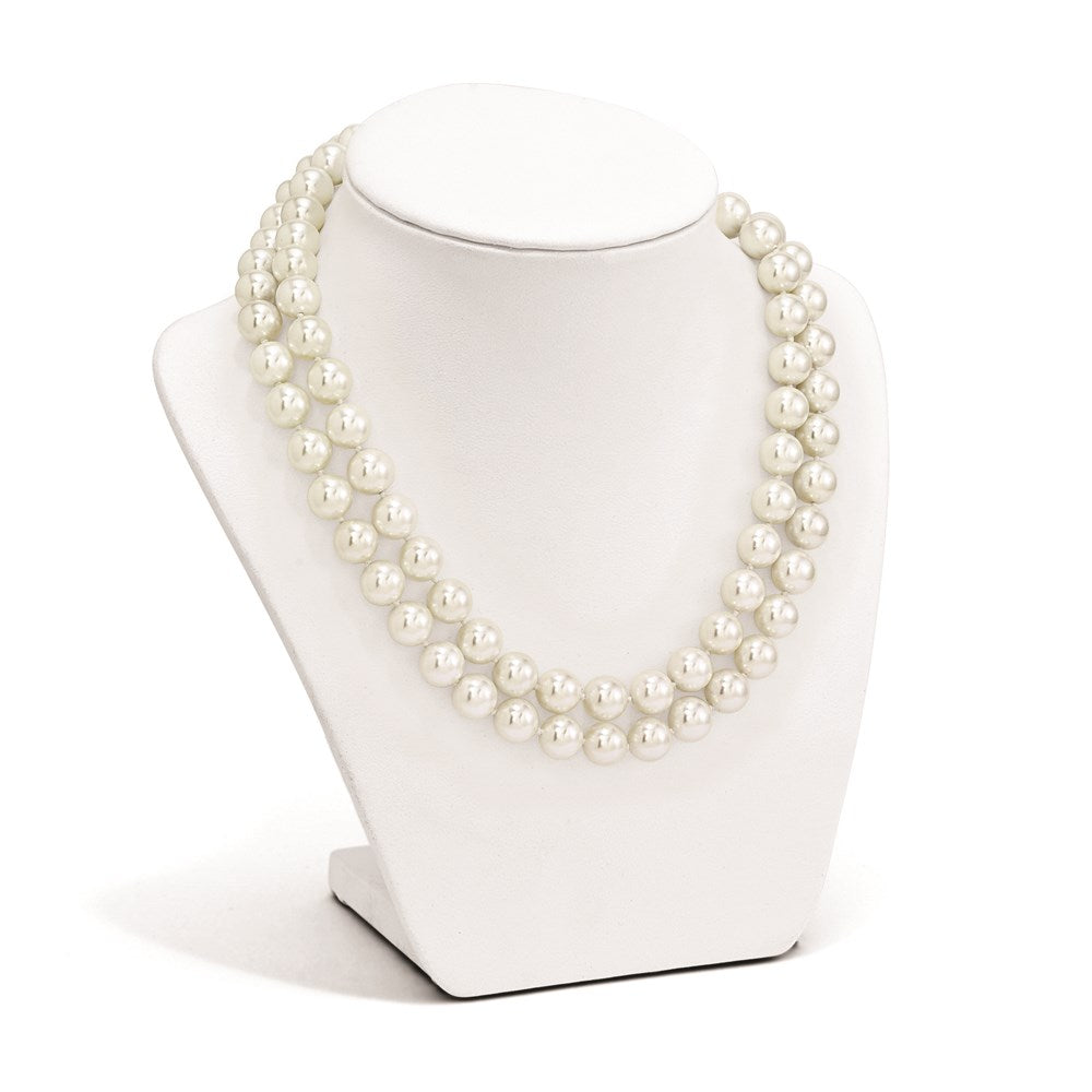 Sterling Silver S Majestik Rh-Pl 2 Row 10-11mm Wht Imitat Shell Pearl Necklace