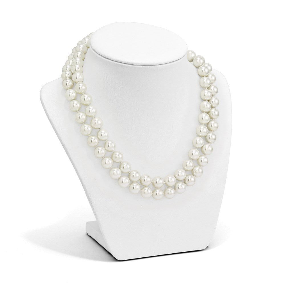 Sterling Silver S Majestik Rh-Pl 2 Row 10-11mm Wht Imitat Shell Pearl Necklace