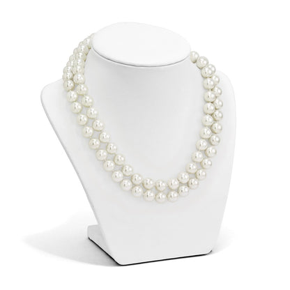 Sterling Silver S Majestik Rh-Pl 2 Row 10-11mm Wht Imitat Shell Pearl Necklace