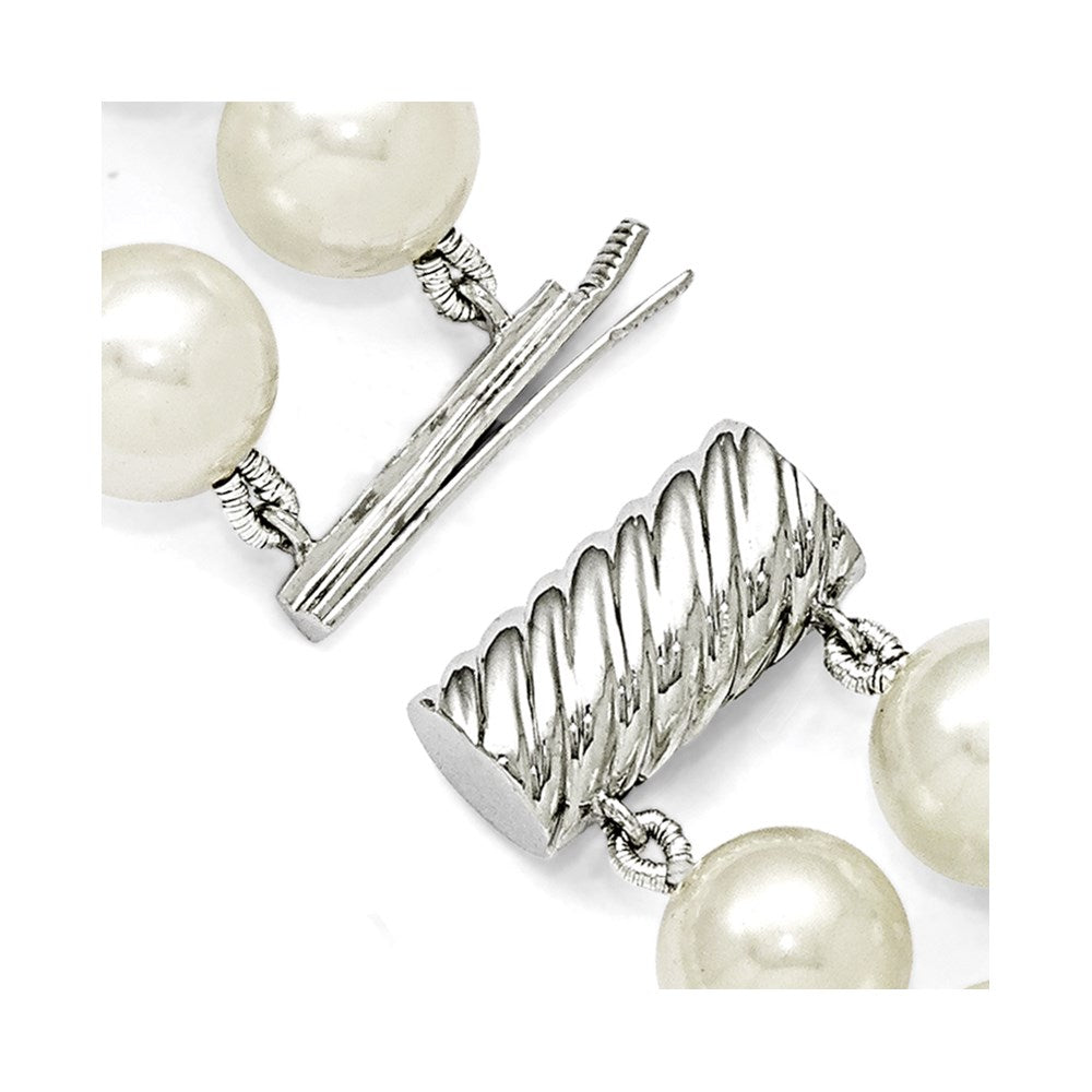 Sterling Silver S Majestik Rh-Pl 2 Row 10-11mm Wht Imitat Shell Pearl Necklace
