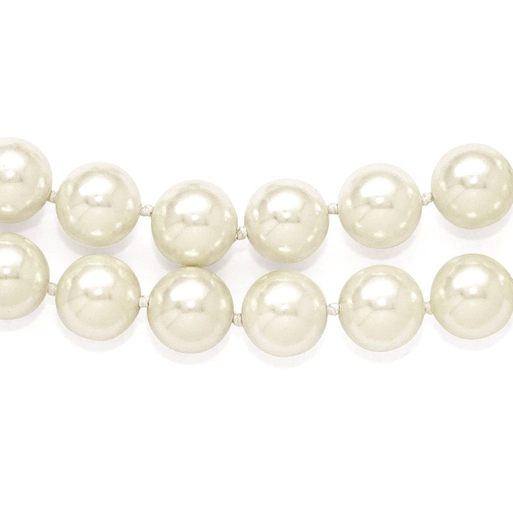 Sterling Silver S Majestik Rh-Pl 2 Row 10-11mm Wht Imitat Shell Pearl Necklace