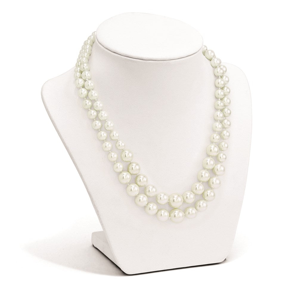 Sterling Silver Majestik Rhodium-Plated 2 Row 6-12mm Graduated White Imitation Shell Pearl Hand-Knotted Necklace With Inch Extender