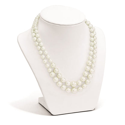 Sterling Silver Majestik Rhodium-Plated 2 Row 6-12mm Graduated White Imitation Shell Pearl Hand-Knotted Necklace With Inch Extender