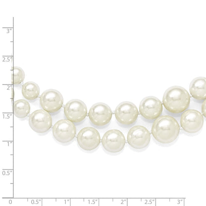Sterling Silver Majestik Rhodium-Plated 2 Row 6-12mm Graduated White Imitation Shell Pearl Hand-Knotted Necklace With Inch Extender