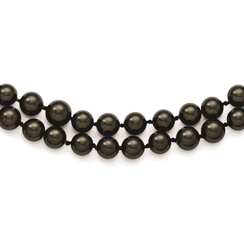 Sterling Silver Majestik Rhodium-Plated 2 Row 7-8mm Black Imitation Shell Pearl Hand-Knotted Necklace