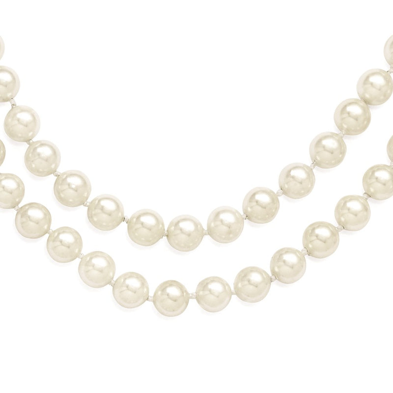 Sterling Silver Majestik Rhodium-Plated 2 Row 7-8mm White Imitation Shell Pearl Hand-Knotted Necklace