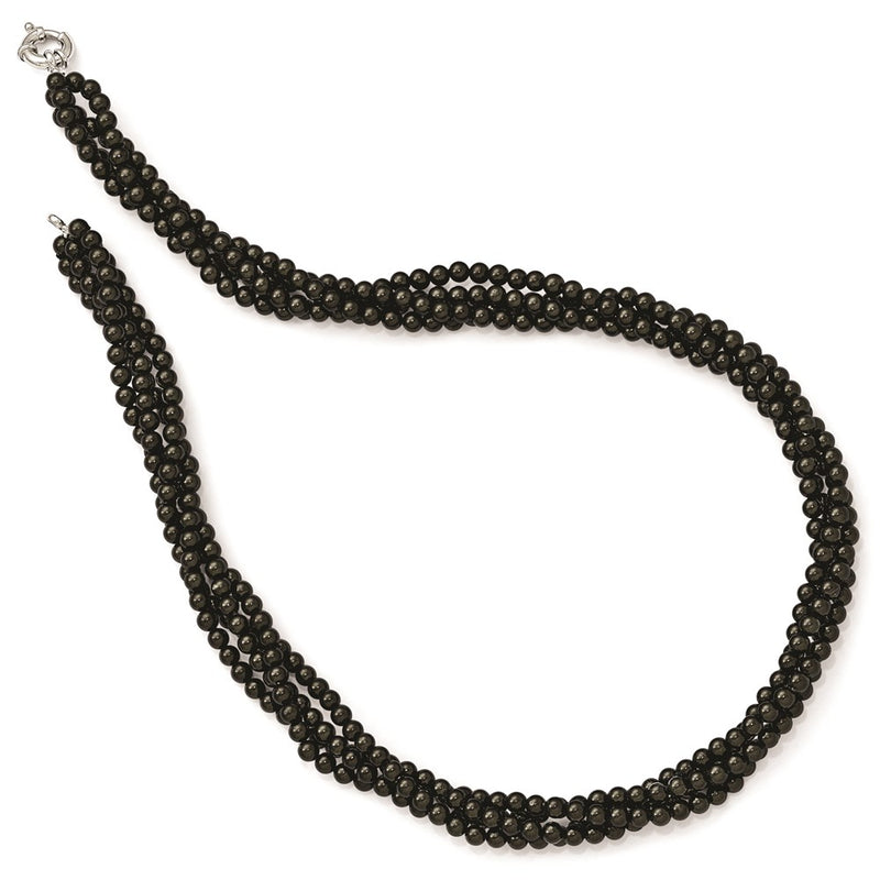 Sterling Silver S Majestik Rh-Pl 4 Row 4-5mm Blk Imitat Shell Pearl Twisted Neck