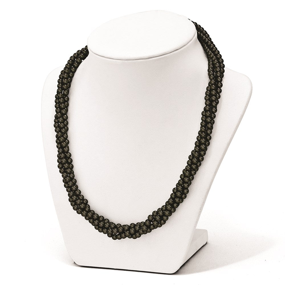Sterling Silver S Majestik Rh-Pl 4 Row 4-5mm Blk Imitat Shell Pearl Twisted Neck