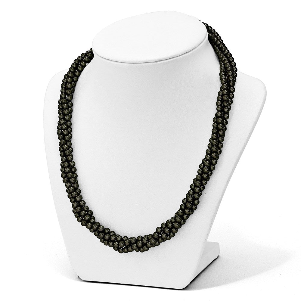 Sterling Silver S Majestik Rh-Pl 4 Row 4-5mm Blk Imitat Shell Pearl Twisted Neck