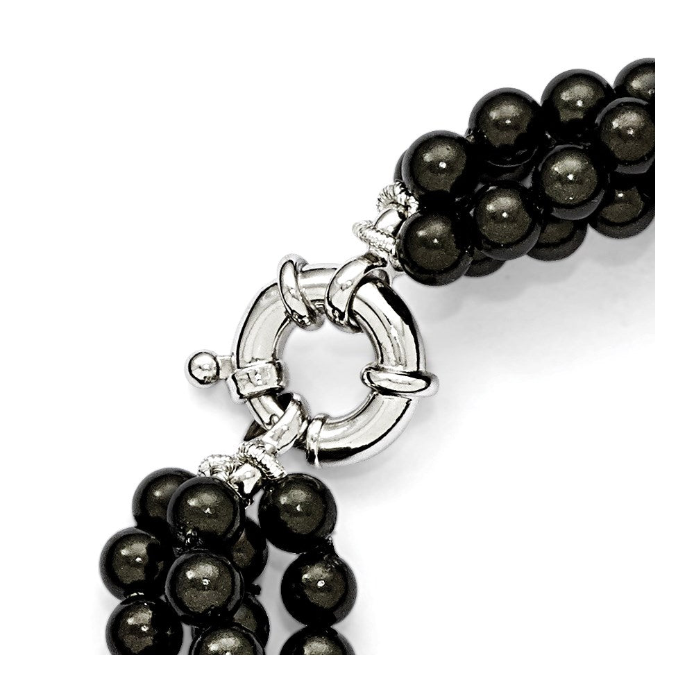 Sterling Silver S Majestik Rh-Pl 4 Row 4-5mm Blk Imitat Shell Pearl Twisted Neck