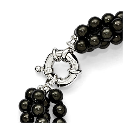 Sterling Silver S Majestik Rh-Pl 4 Row 4-5mm Blk Imitat Shell Pearl Twisted Neck