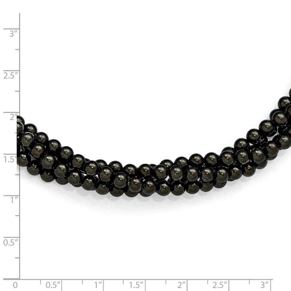 Sterling Silver S Majestik Rh-Pl 4 Row 4-5mm Blk Imitat Shell Pearl Twisted Neck