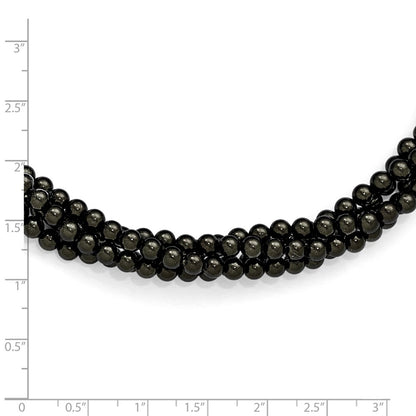 Sterling Silver S Majestik Rh-Pl 4 Row 4-5mm Blk Imitat Shell Pearl Twisted Neck