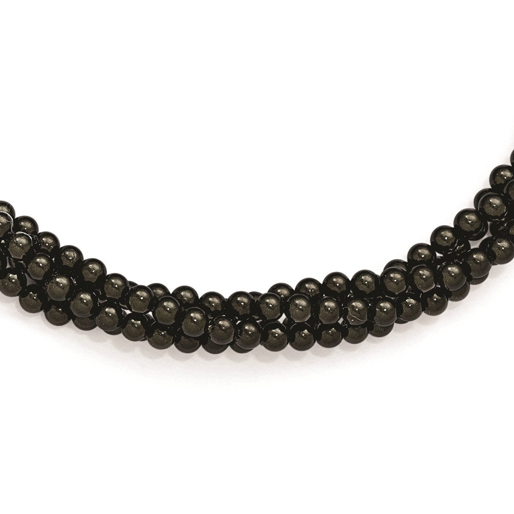 Sterling Silver S Majestik Rh-Pl 4 Row 4-5mm Blk Imitat Shell Pearl Twisted Neck