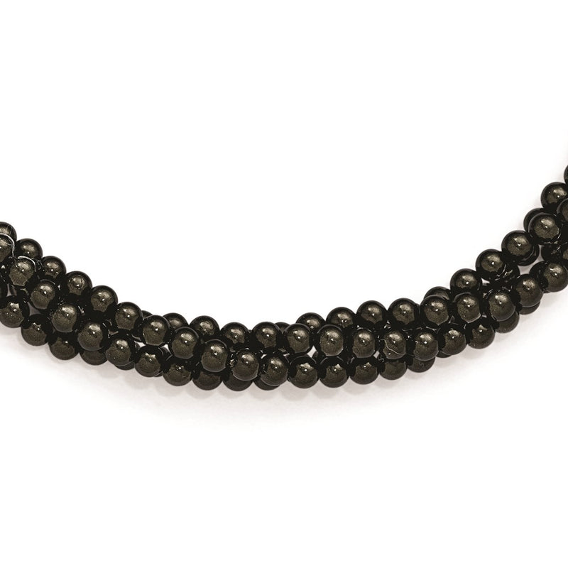 Sterling Silver S Majestik Rh-Pl 4 Row 4-5mm Blk Imitat Shell Pearl Twisted Neck