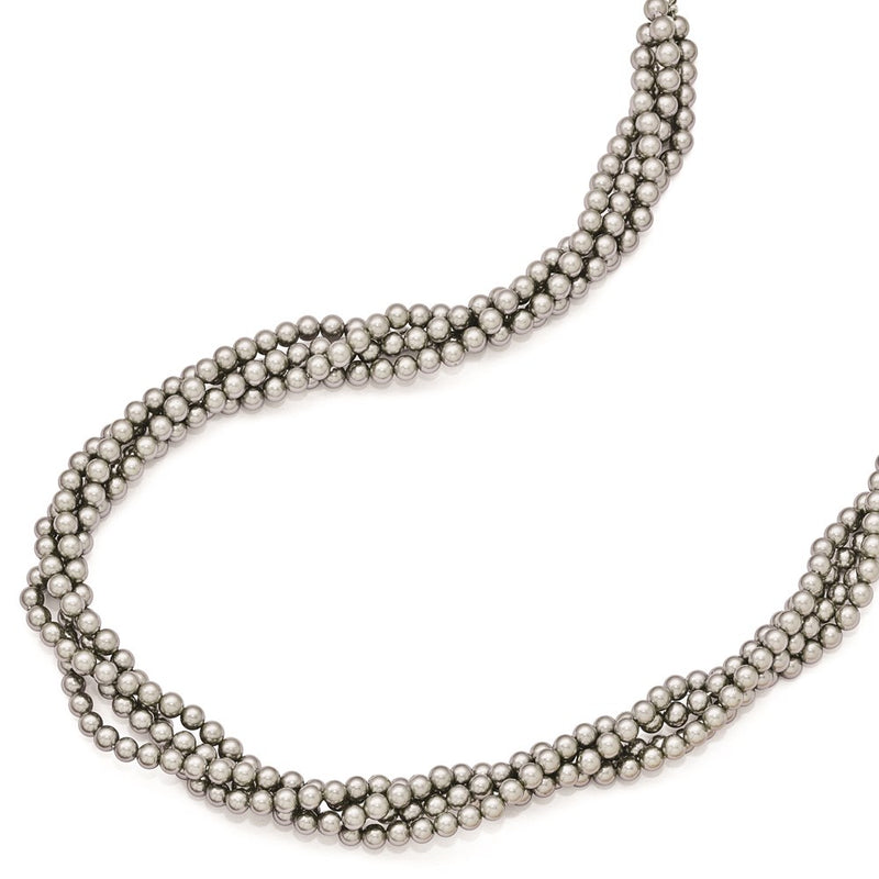 Sterling Silver S Majestik Rh-Pl 4Row 4-5mm Grey Imitat Shell Pearl Twist Necklace
