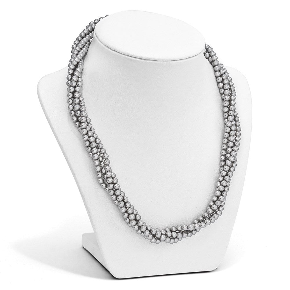 Sterling Silver S Majestik Rh-Pl 4Row 4-5mm Grey Imitat Shell Pearl Twist Necklace