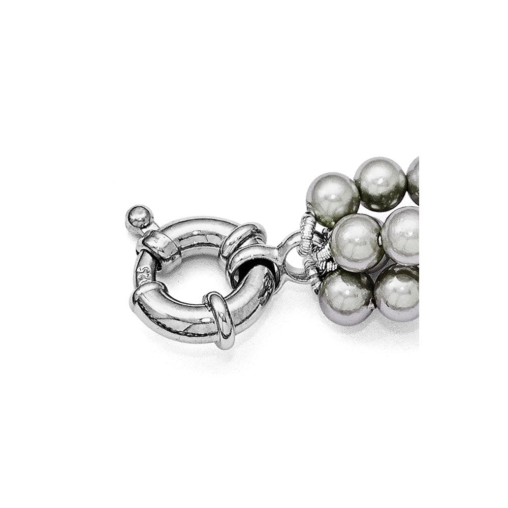 Sterling Silver S Majestik Rh-Pl 4Row 4-5mm Grey Imitat Shell Pearl Twist Necklace