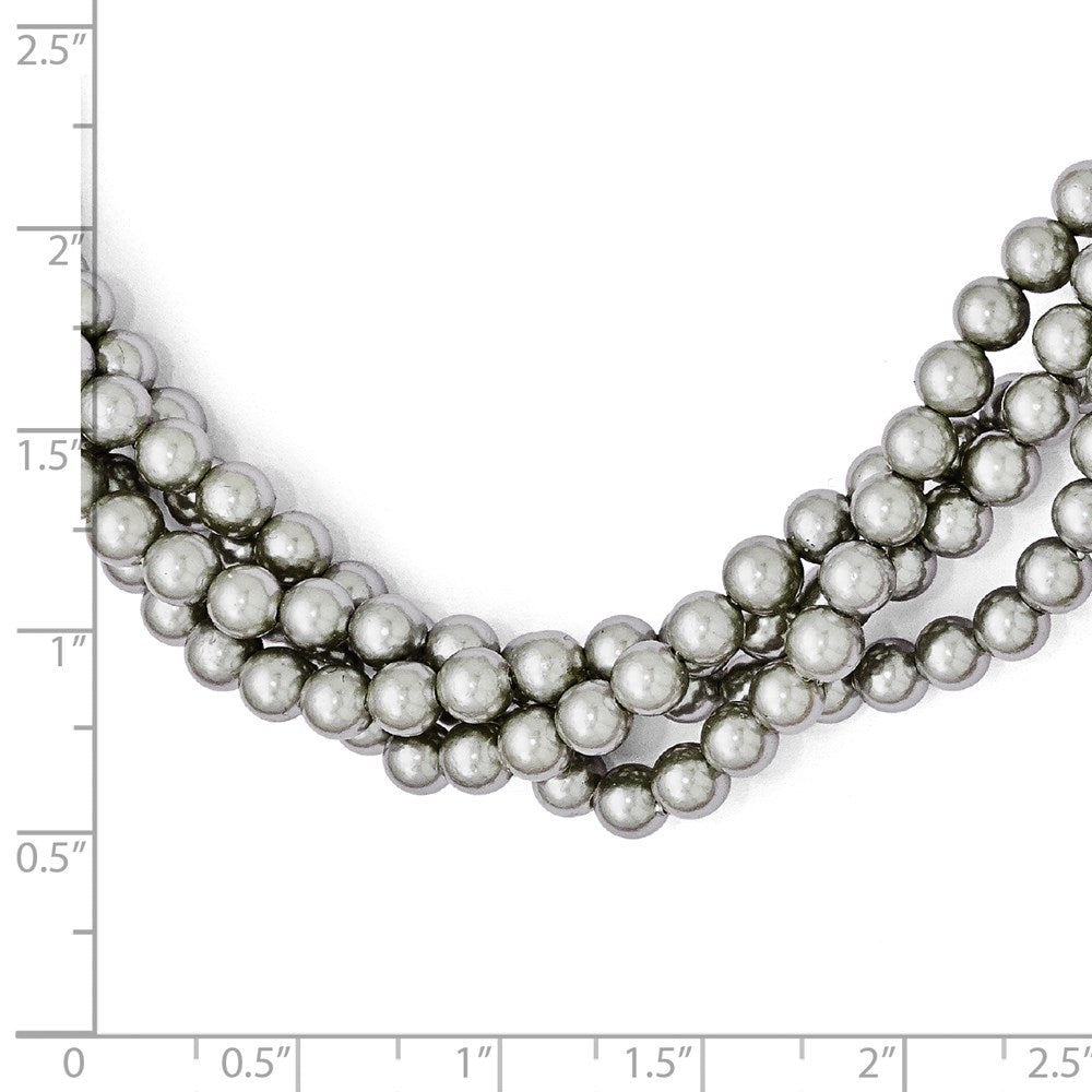 Sterling Silver S Majestik Rh-Pl 4Row 4-5mm Grey Imitat Shell Pearl Twist Necklace
