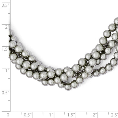 Sterling Silver S Majestik Rh-Pl 4Row 4-5mm Grey Imitat Shell Pearl Twist Necklace
