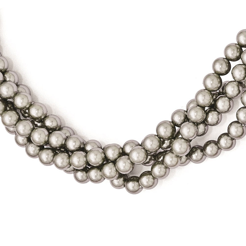 Sterling Silver S Majestik Rh-Pl 4Row 4-5mm Grey Imitat Shell Pearl Twist Necklace