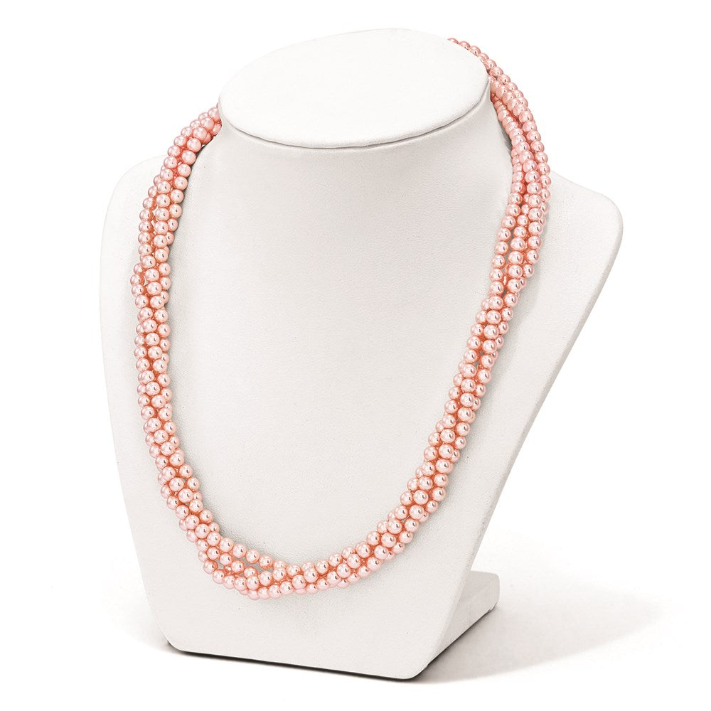 Sterling Silver Majestik 4Row 4-5mm Pink Shell Bead Twist Necklace