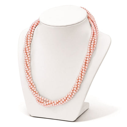 Sterling Silver Majestik 4Row 4-5mm Pink Shell Bead Twist Necklace