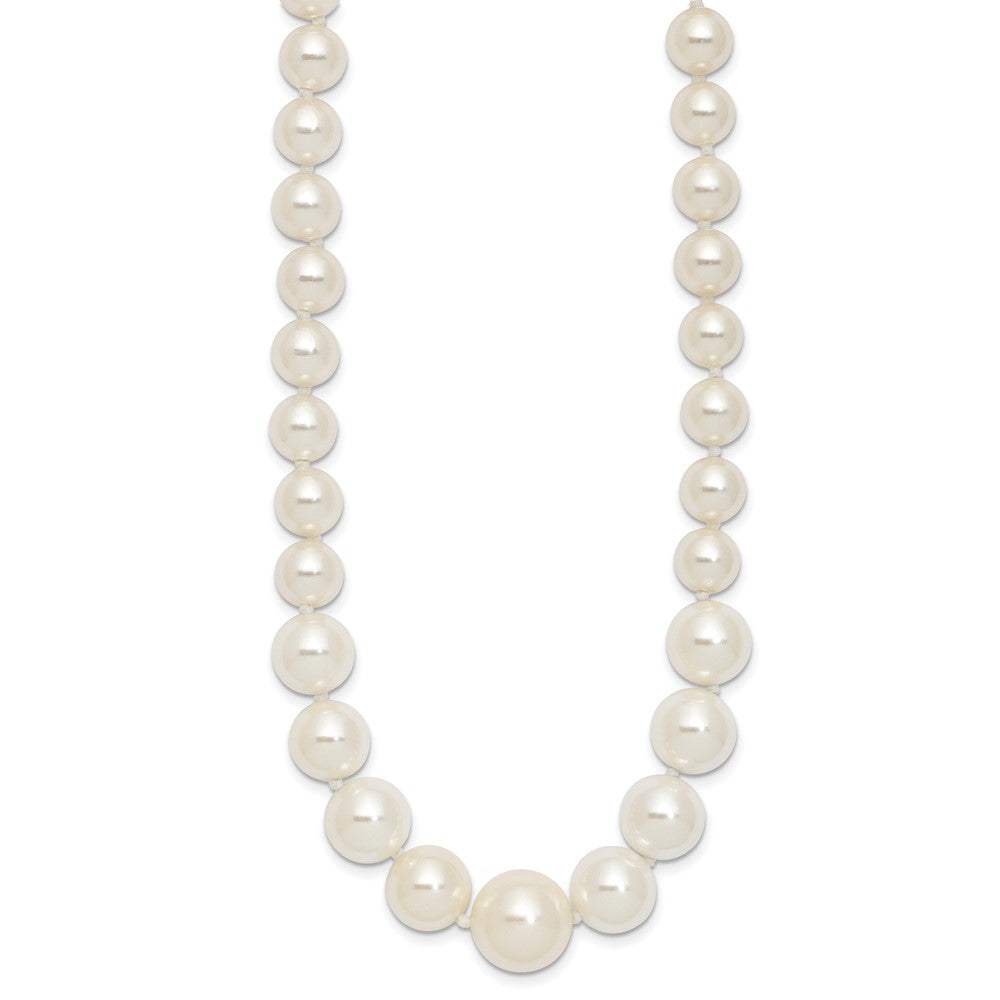 Sterling Silver Majestik Rhodium-Plated 6-12mm Graduated White Imitation Shell Pearl Hand-Knotted Necklace