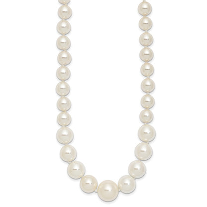 Sterling Silver Majestik Rhodium-Plated 6-12mm Graduated White Imitation Shell Pearl Hand-Knotted Necklace