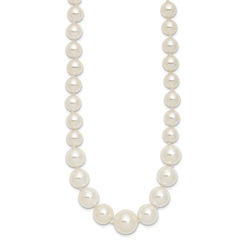 Sterling Silver Majestik Rhodium-Plated 6-12mm Graduated White Imitation Shell Pearl Hand-Knotted Necklace