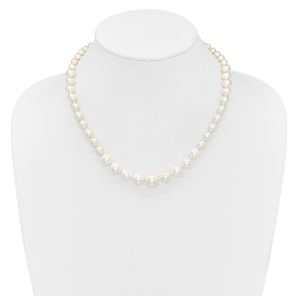 Sterling Silver Majestik Rhodium-Plated 6-12mm Graduated White Imitation Shell Pearl Hand-Knotted Necklace
