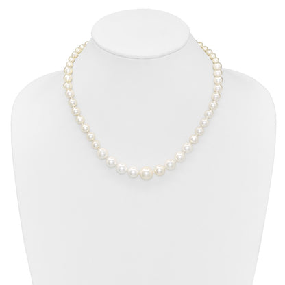 Sterling Silver Majestik Rhodium-Plated 6-12mm Graduated White Imitation Shell Pearl Hand-Knotted Necklace