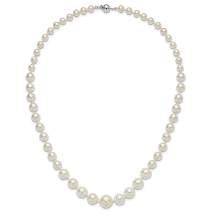 Sterling Silver Majestik Rhodium-Plated 6-12mm Graduated White Imitation Shell Pearl Hand-Knotted Necklace