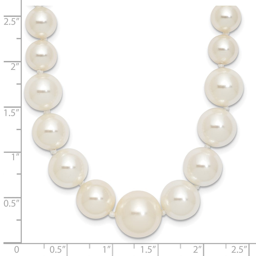 Sterling Silver Majestik Rhodium-Plated 6-12mm Graduated White Imitation Shell Pearl Hand-Knotted Necklace