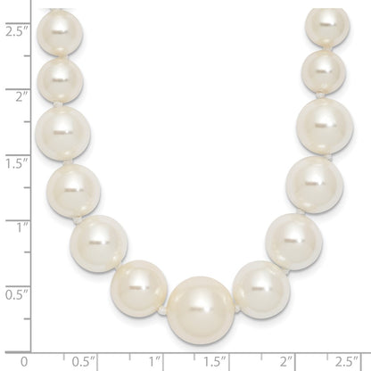 Sterling Silver Majestik Rhodium-Plated 6-12mm Graduated White Imitation Shell Pearl Hand-Knotted Necklace