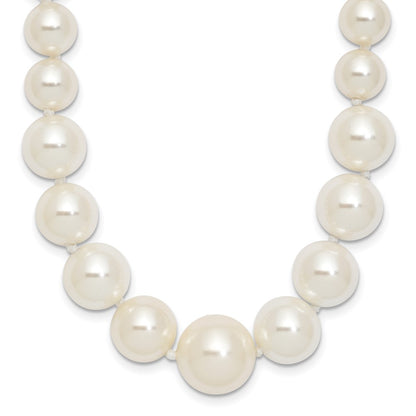 Sterling Silver Majestik Rhodium-Plated 6-12mm Graduated White Imitation Shell Pearl Hand-Knotted Necklace