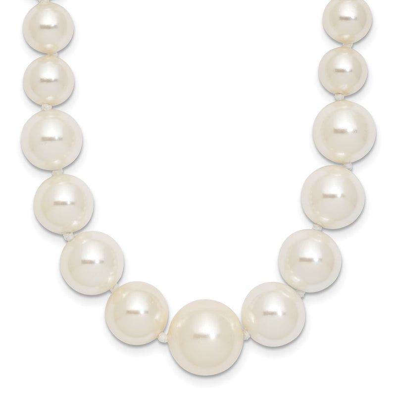 Sterling Silver Majestik Rhodium-Plated 6-12mm Graduated White Imitation Shell Pearl Hand-Knotted Necklace